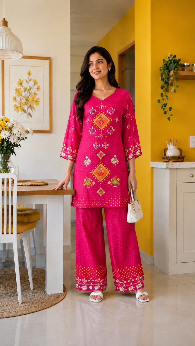 Women's Ethnic Printed Kurta and Palazzo Co-Ord Set