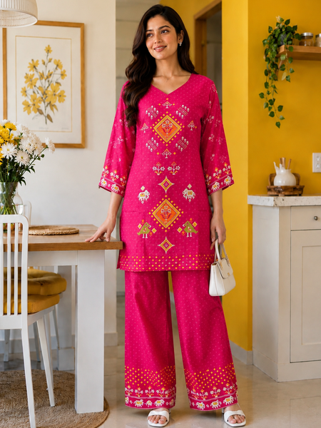 Women's Ethnic Printed Kurta and Palazzo Co-Ord Set