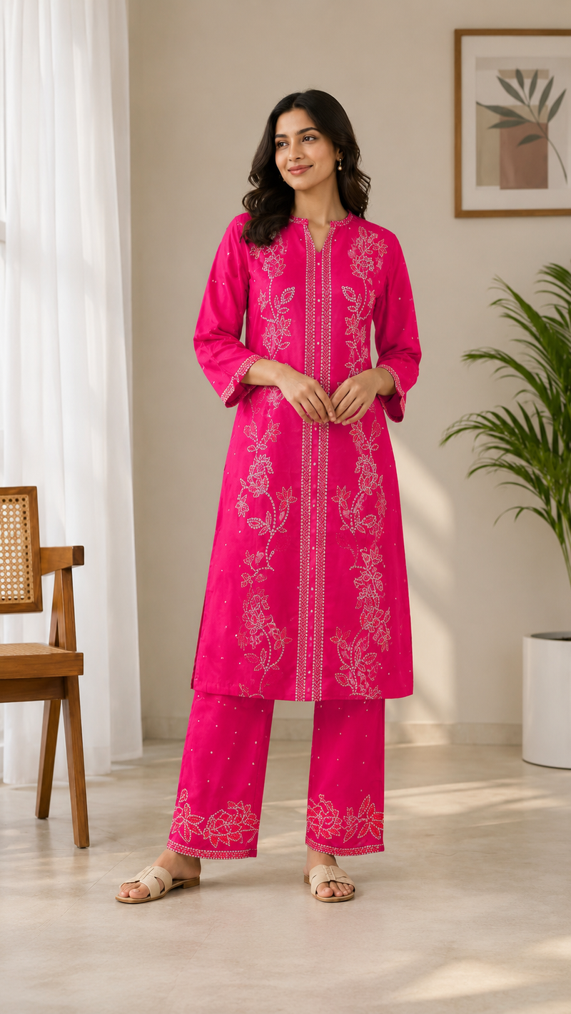 Elegant Floral Embroidered Co-Ord Set
