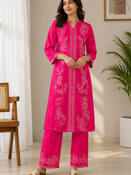 Elegant Floral Embroidered Co-Ord Set