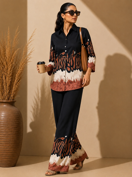 Black Premium Cotton Printed Co-Ord Set for Women