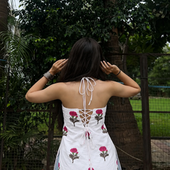 White Floral Sleeveless Cotton Top