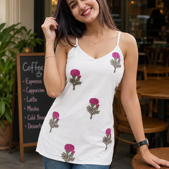 White Floral Sleeveless Cotton Top