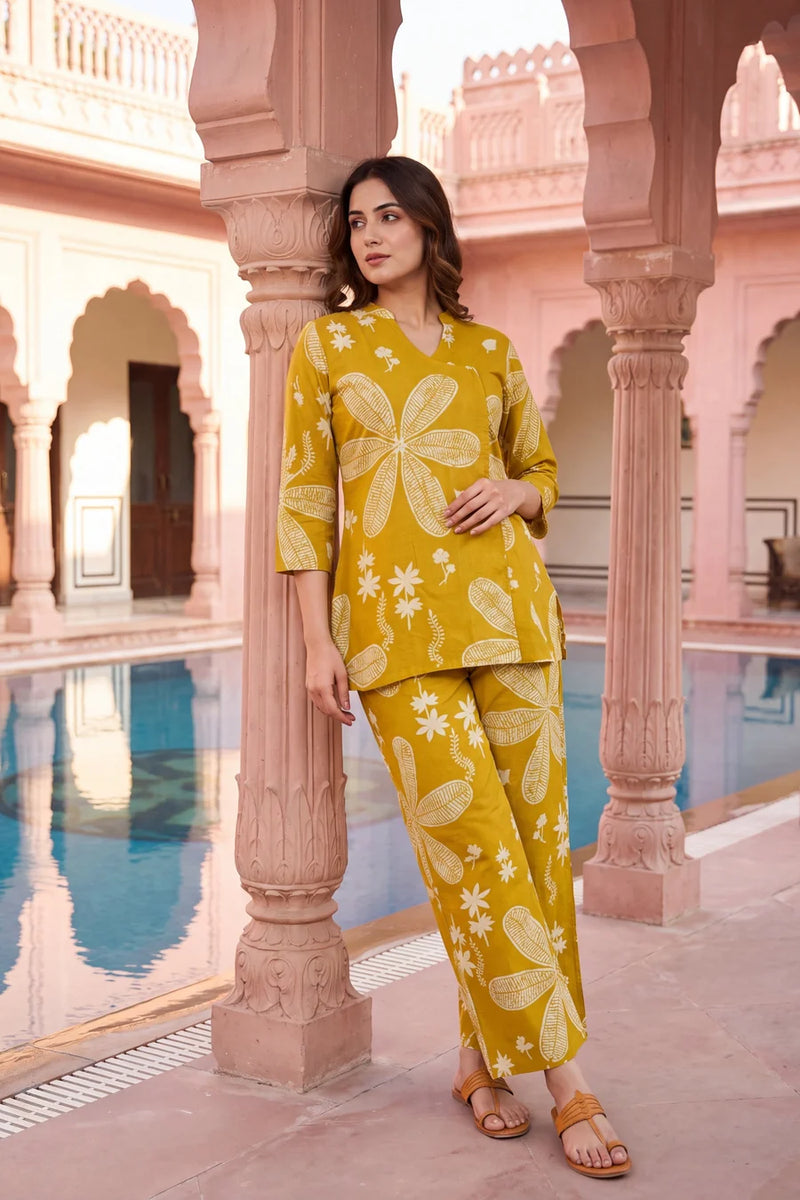 Turmeric Bloom Cotton Angrakha Co-ord Set