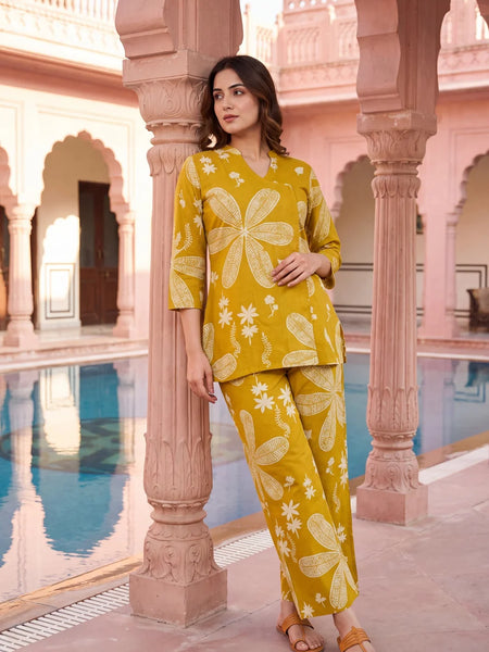 Turmeric Bloom Cotton Angrakha Co-ord Set