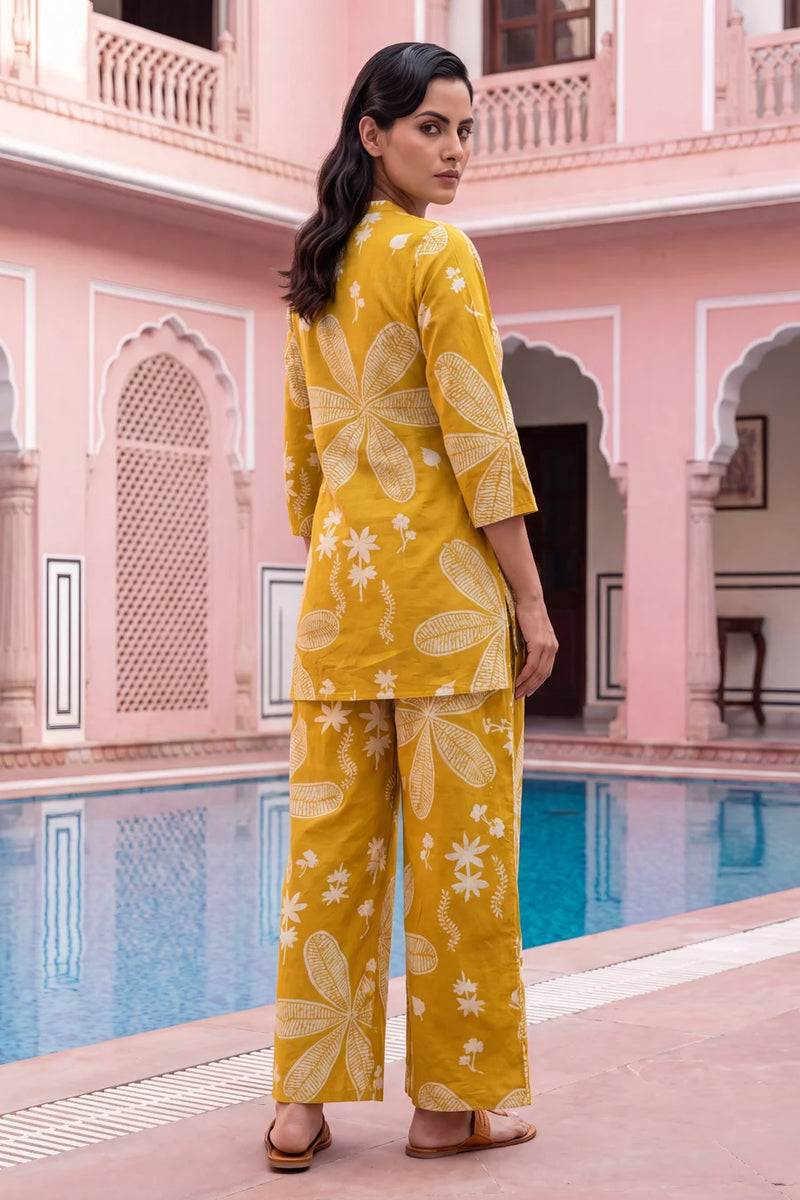 Turmeric Bloom Cotton Angrakha Co-ord Set