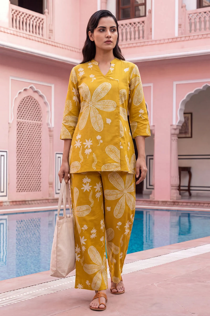 Turmeric Bloom Cotton Angrakha Co-ord Set