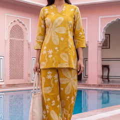 Turmeric Bloom Cotton Angrakha Co-ord Set