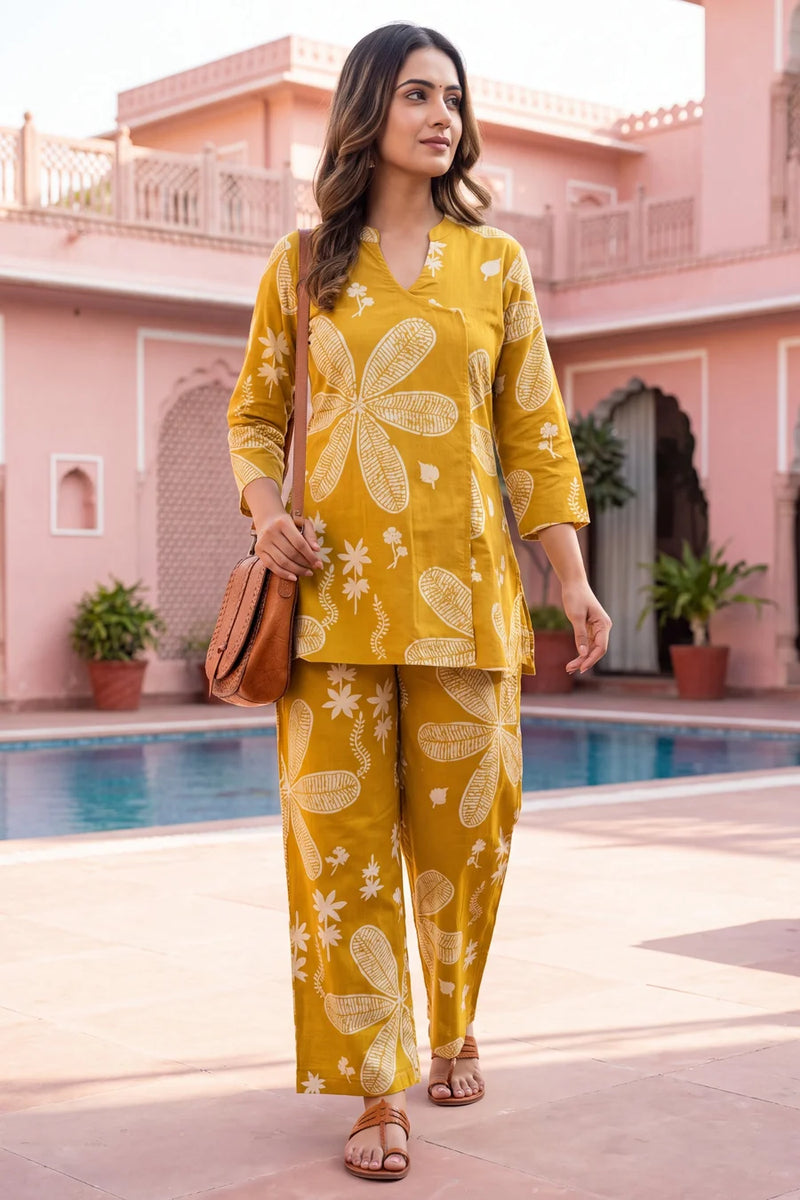 Turmeric Bloom Cotton Angrakha Co-ord Set