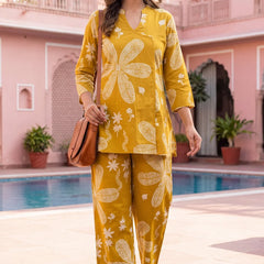 Turmeric Bloom Cotton Angrakha Co-ord Set