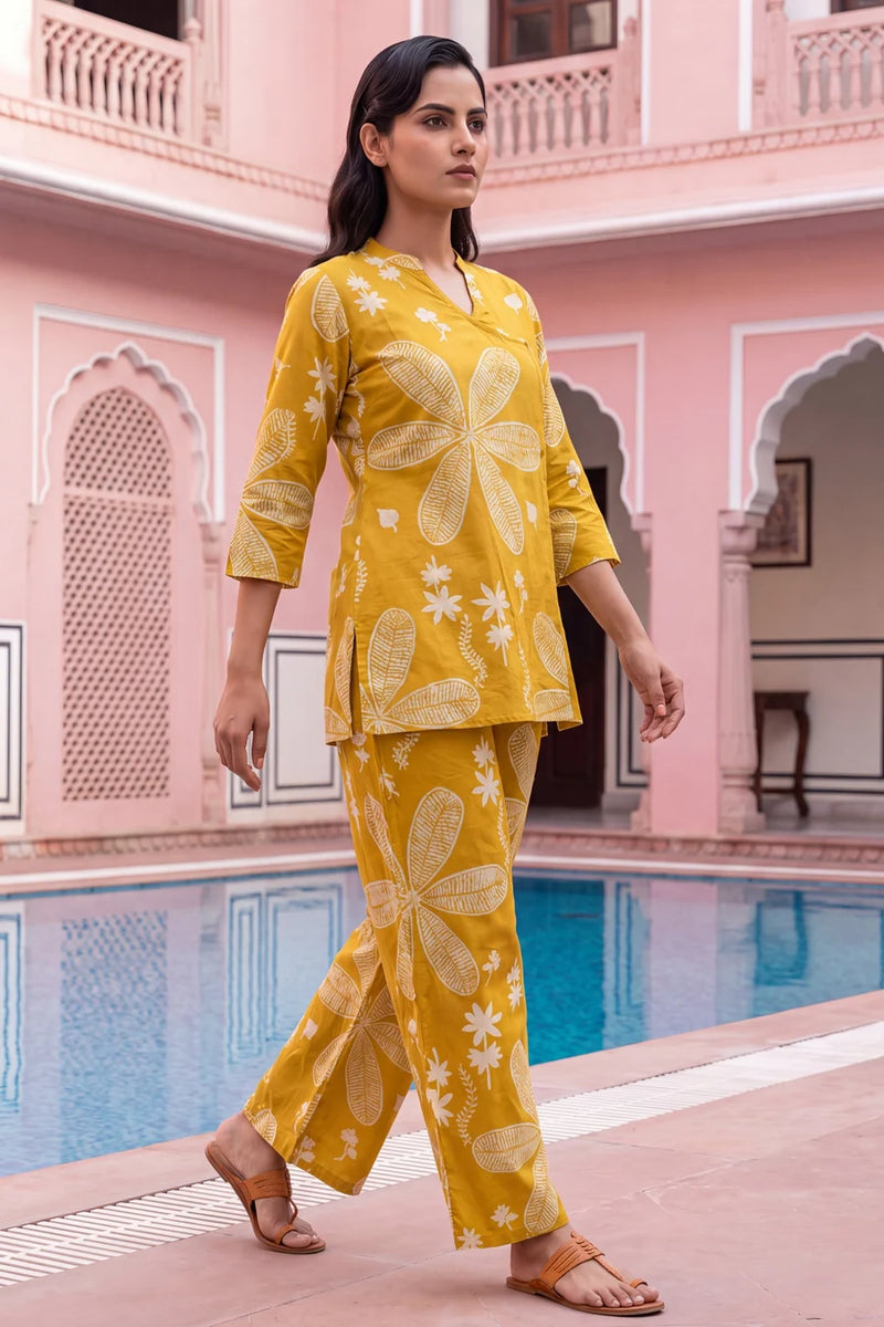 Turmeric Bloom Cotton Angrakha Co-ord Set