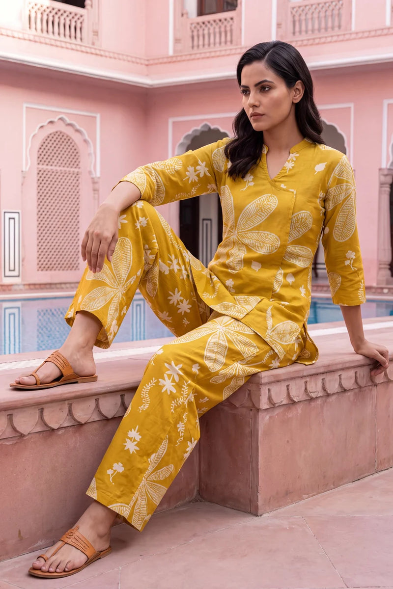 Turmeric Bloom Cotton Angrakha Co-ord Set