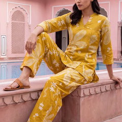 Turmeric Bloom Cotton Angrakha Co-ord Set